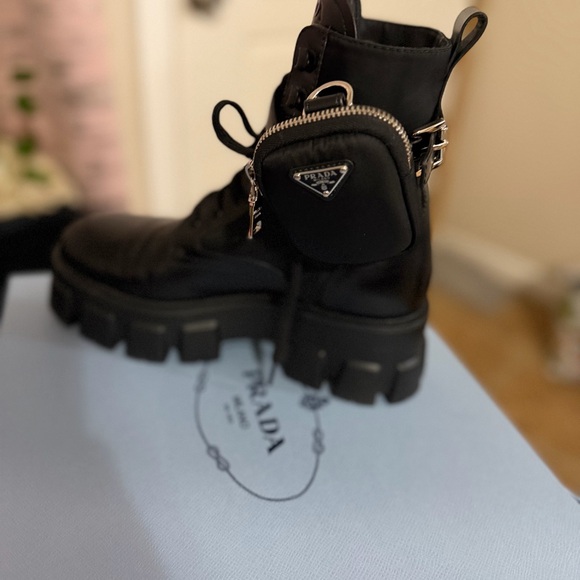Prada Black Combat Boots with Pouch - Picture 3 of 4